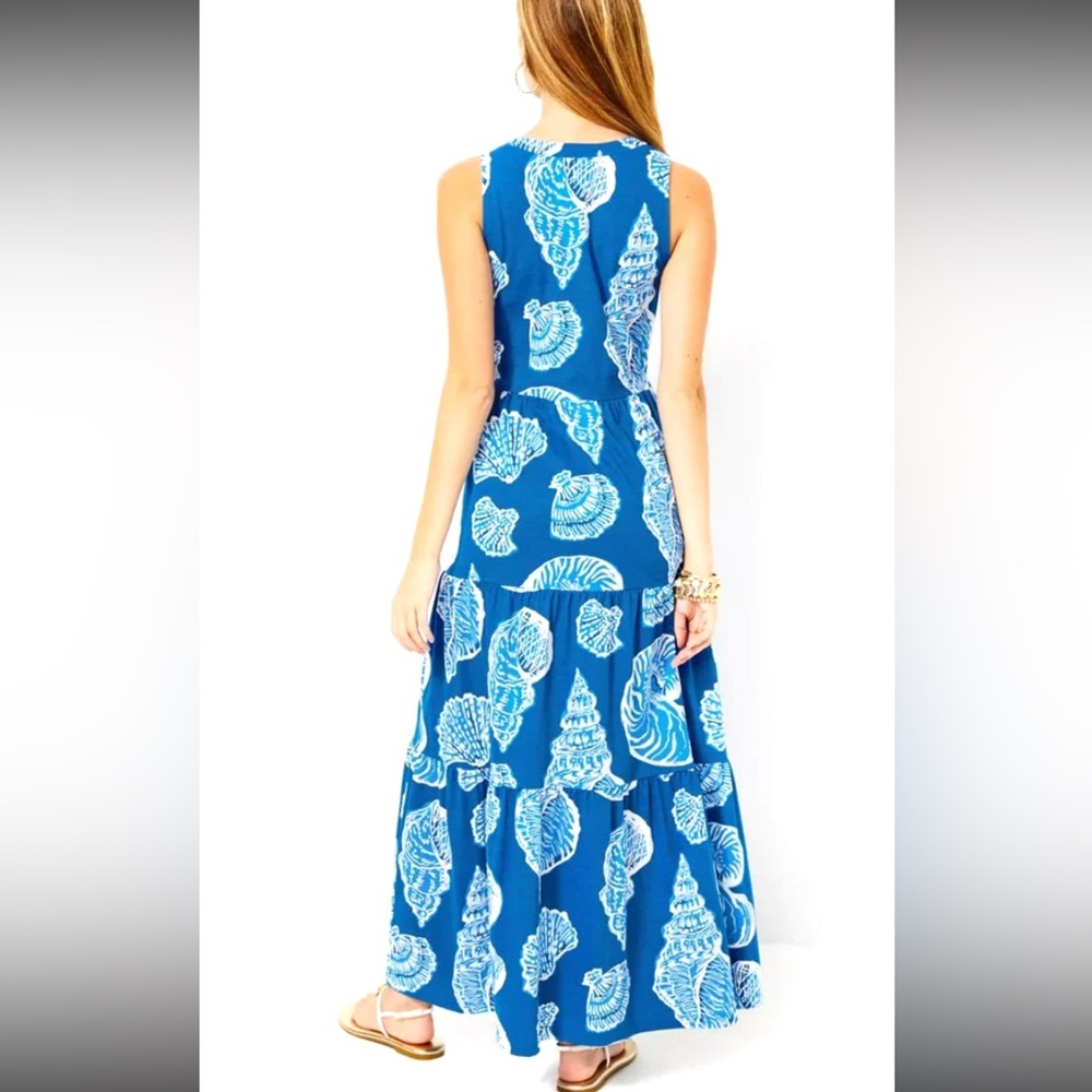 Lilly Pulitzer Syndee Maxi Dress in Barton Blue Shell of a Good Time Size L - Picture 2 of 10